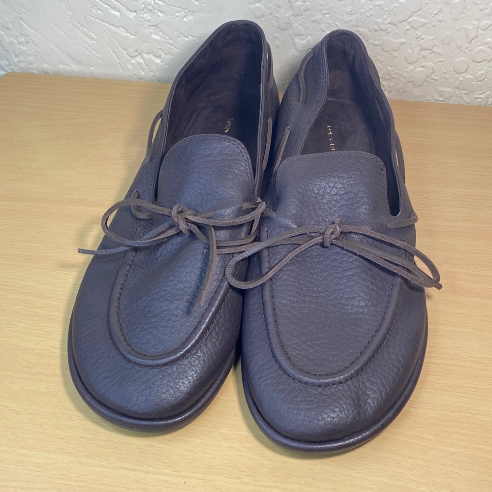 Tory Burch Pebbled Leather Loafers in Dark Brown